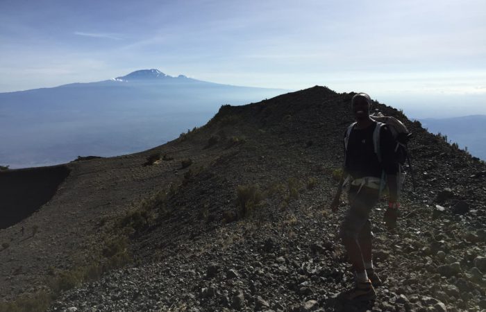Trekker on the rocky trails of the Mt. Meru trek