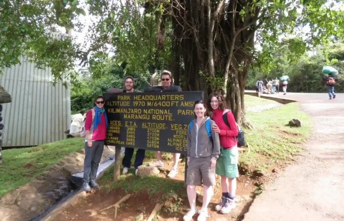 Trekekrs at the Marangu Gate on the Kilimanjaro Marangu Route Day Hike